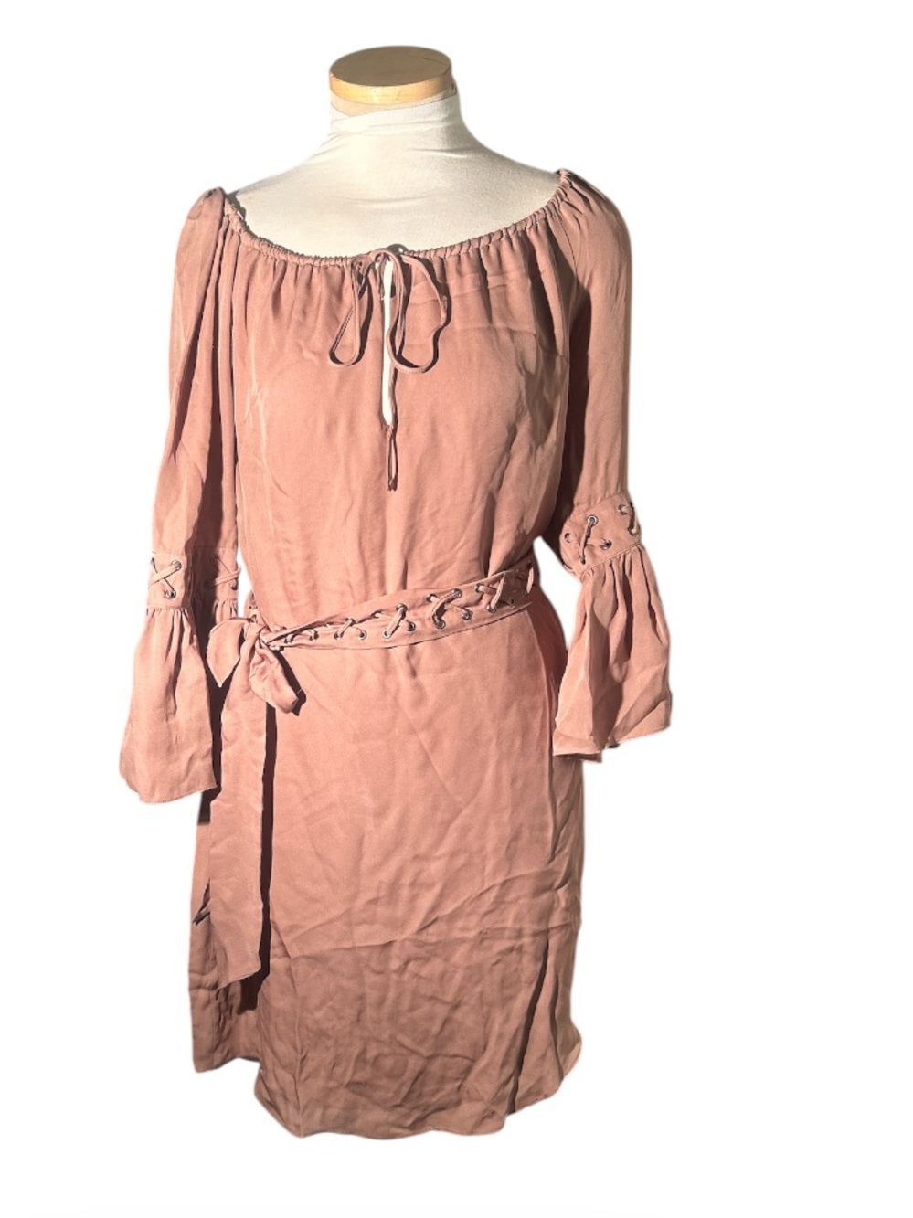 Haute Hippie Bohemian Boho 100 % Silk Peasant Tie-Waist Mini Dress  Size Small